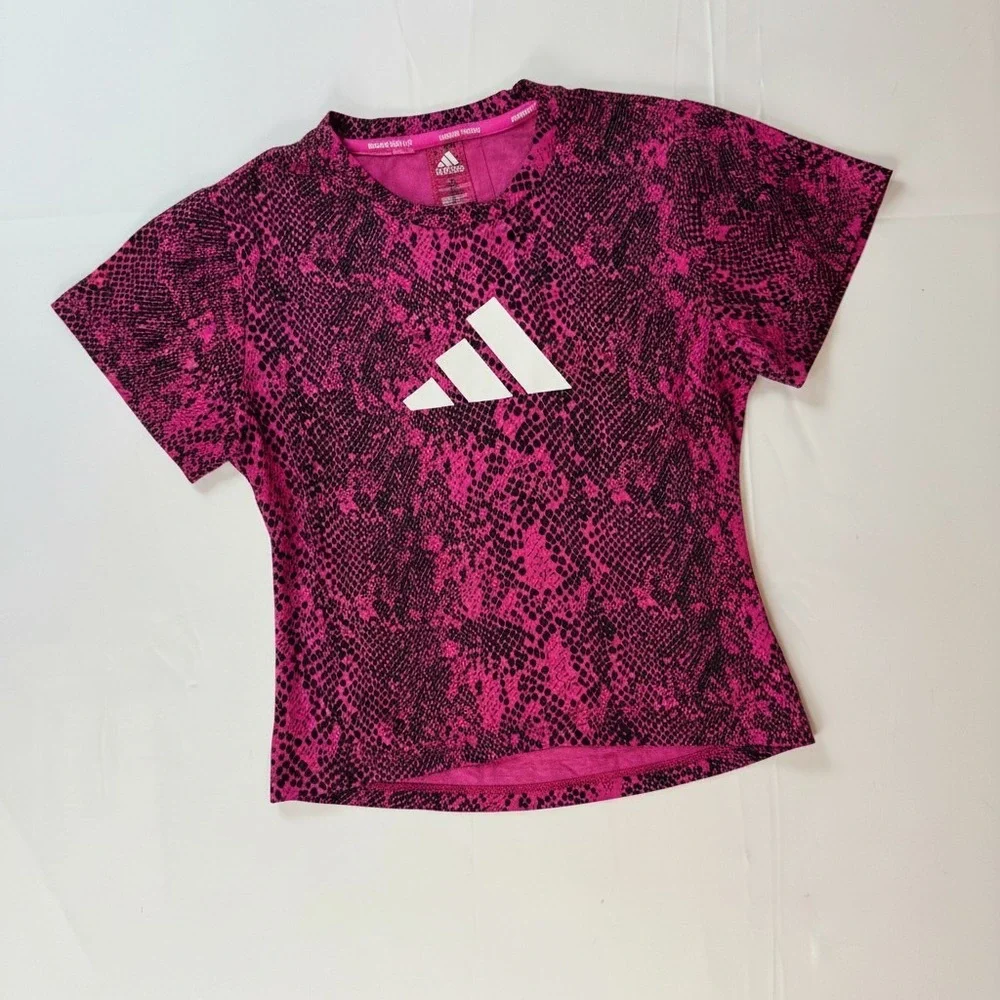 Adidas G TI AOP Tee Girls Size 7-8Y Pink Snakeskin Excellent Slim Fit